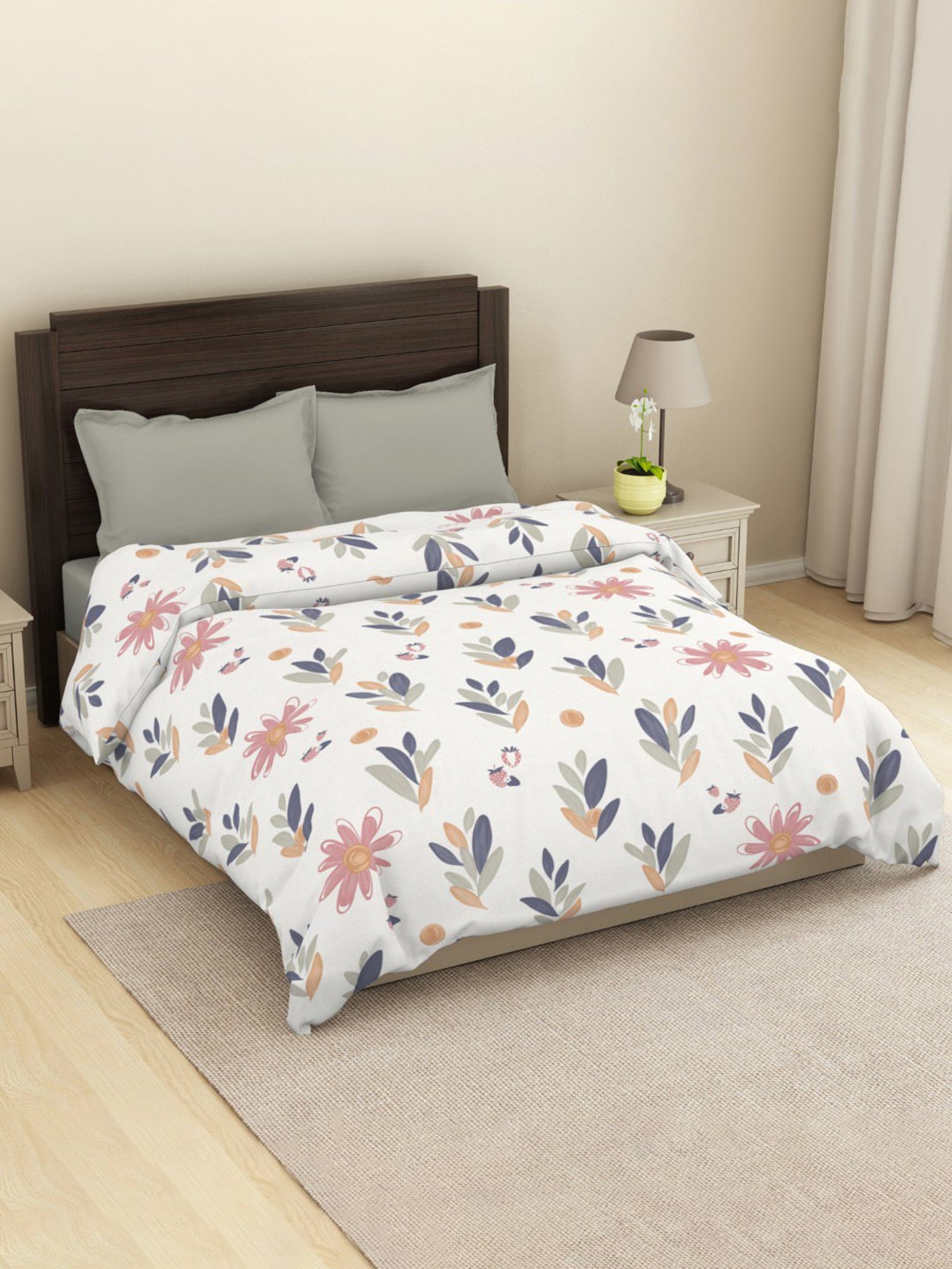 Welspun Floral White 144 TC Microfiber Double Dohar