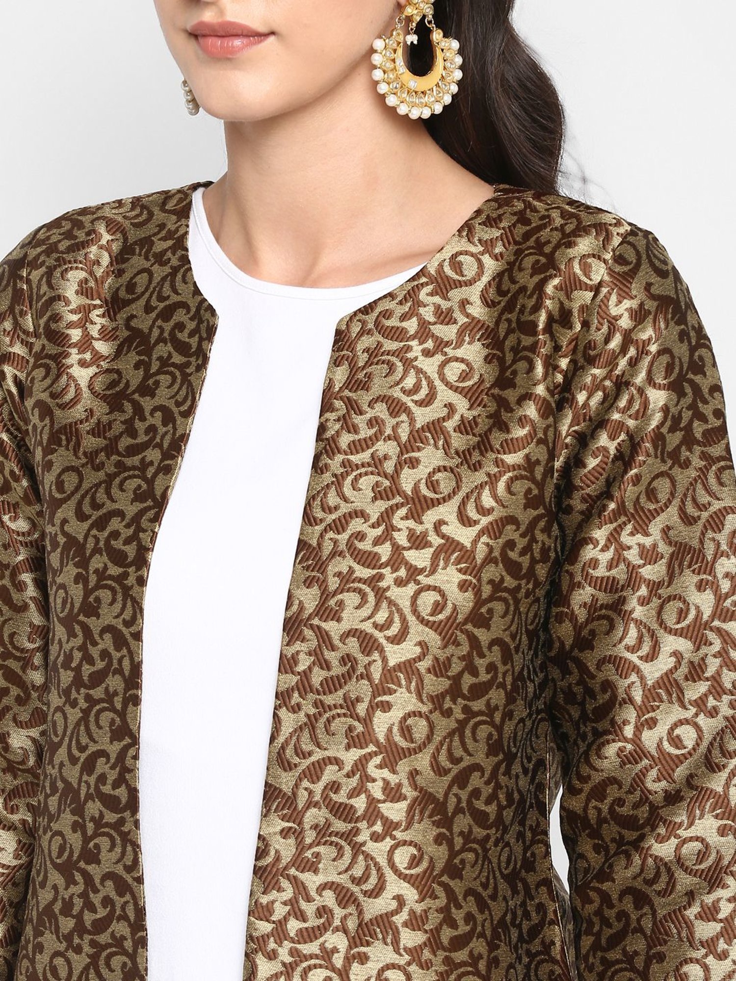Hangup Brown Jacquard Pattern Shrug