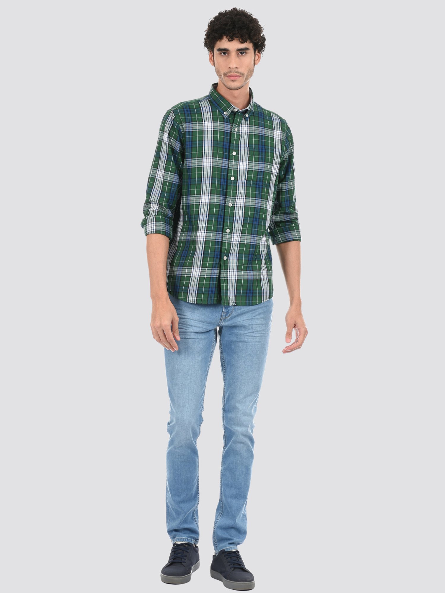 London Fog Green Regular Fit Checks Shirt