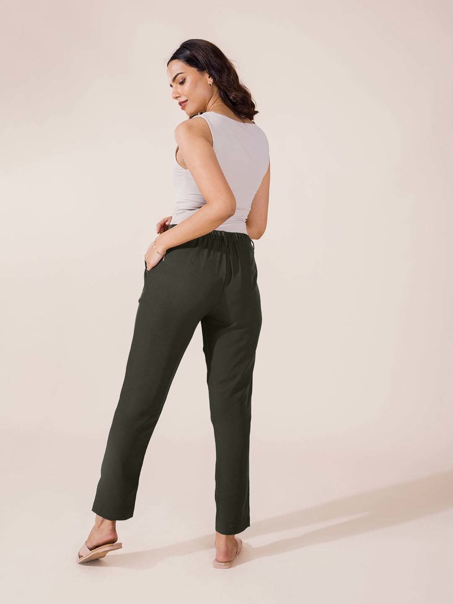 Go Colors! Green Mid Rise Formal Trousers