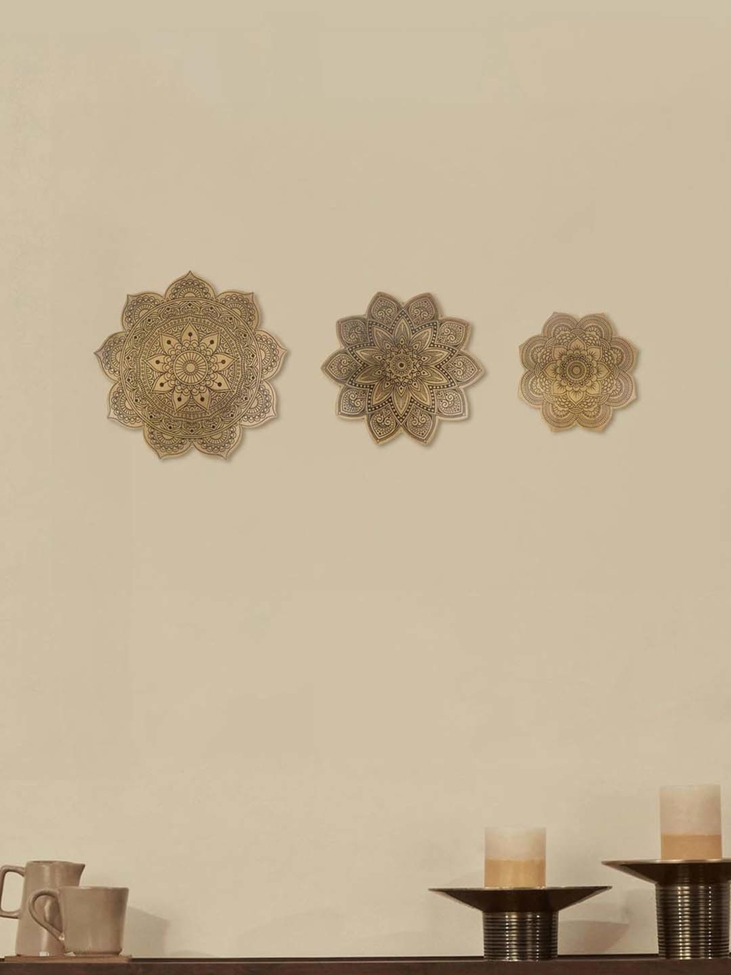 Fabindia Home Brass Metal Etched Nurvi Wall Art - Set of 3