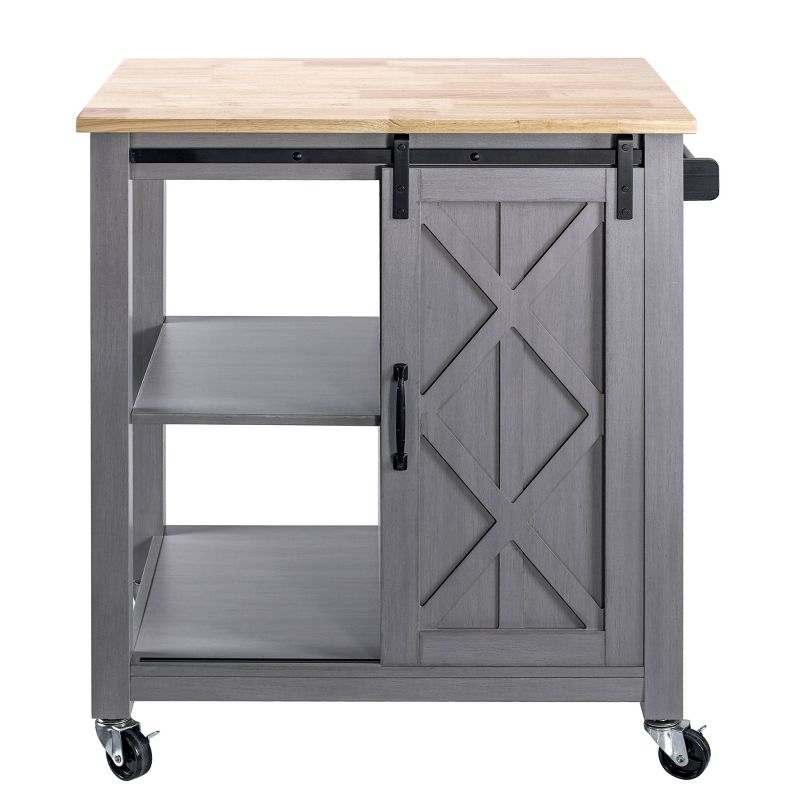 33" Sliding Door Kitchen Cart with Wood Top Gray - Home Essentials