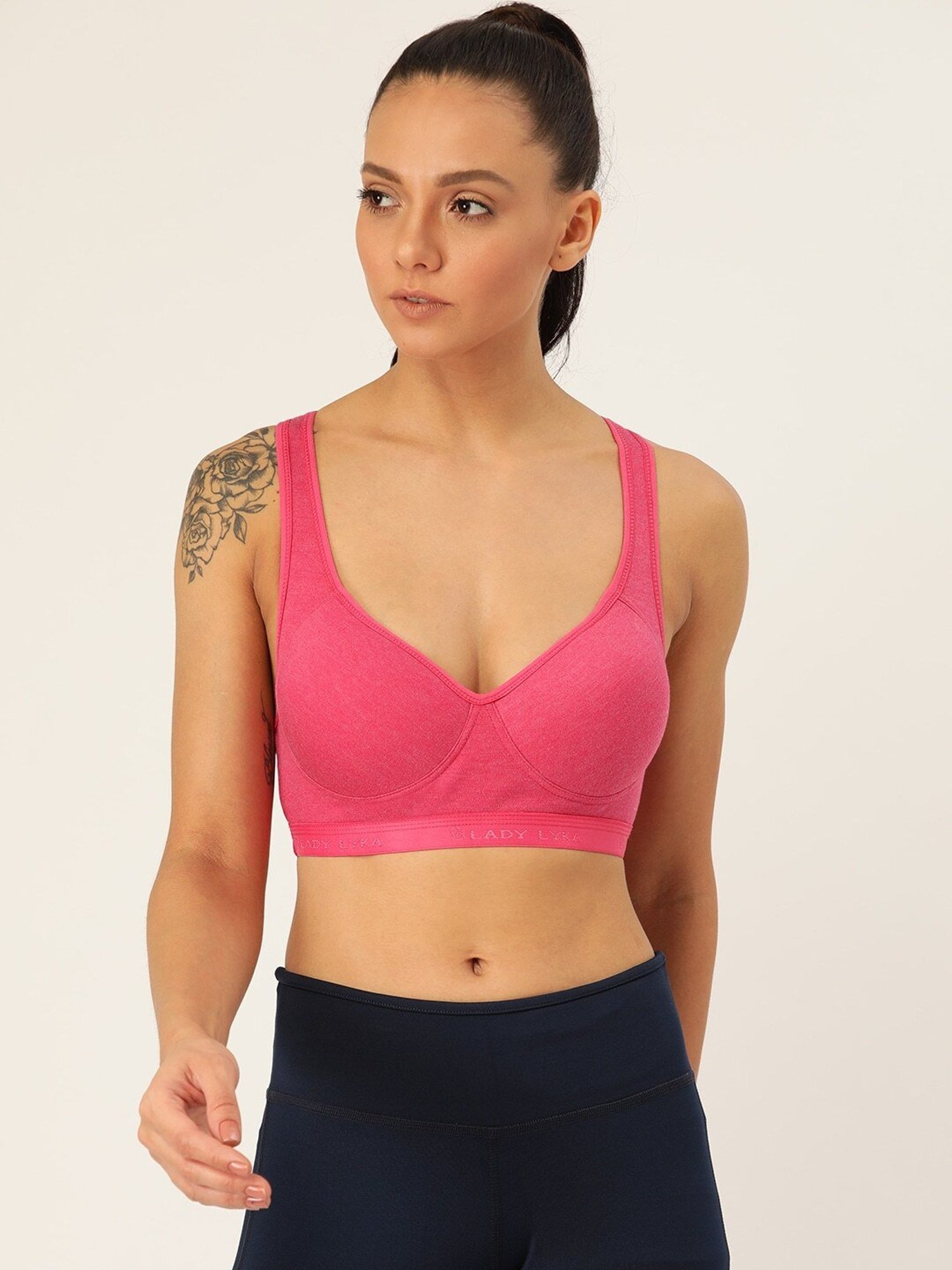 Lady Lyka Fuchsia Non Wired Padded Sports Bra