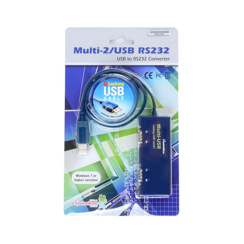 SystemBase - 2Ports USB to Serial Converter RS232, Male Connector, 1.96ft USB Cable lock (Multi-2/USB RS232)