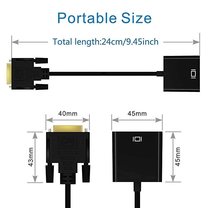 HDMI to VGA  GoldPlated HDMI to VGA Adapter Male to Female Compatible for Computer Desktop Laptop PC Monitor Projector HDTV Chromebook Raspberry Pi Roku Xbox and More Black