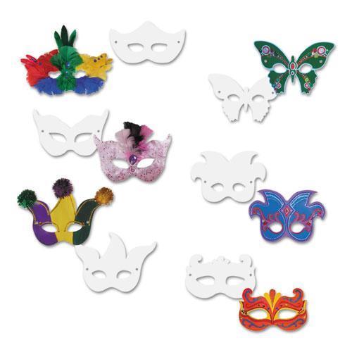 Creativity Street Die Cut Mardi Gras Masks, Paper, 6 Styles, 9 x 4, White, 24/Pack