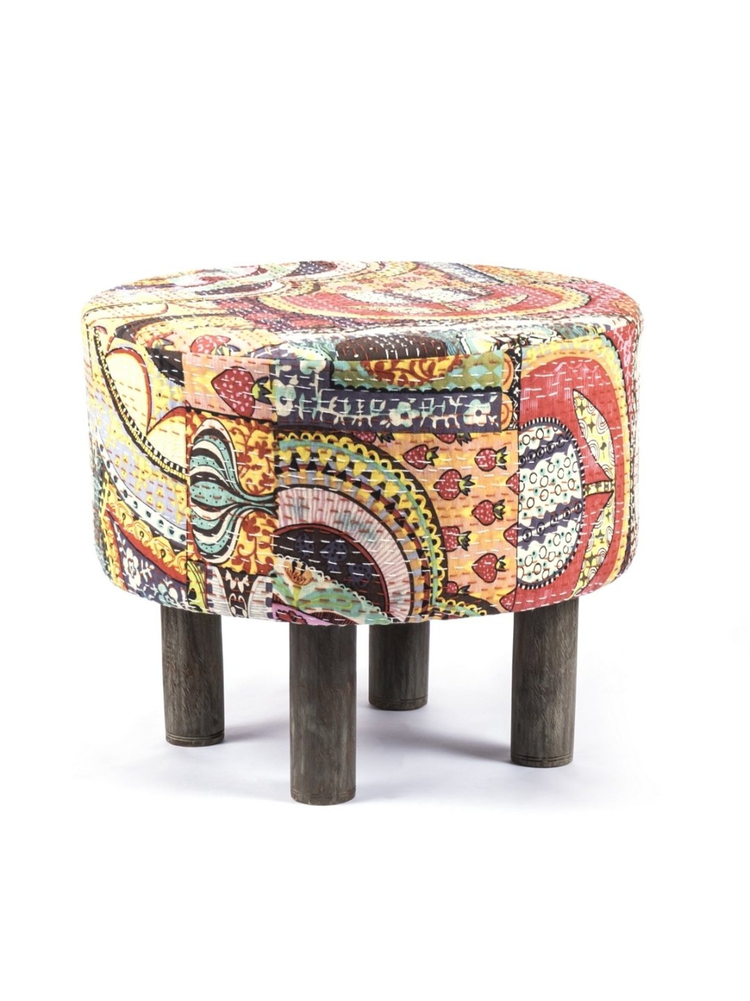 Chumbak French Sahara Solid Mustard Yellow Wood Ottoman