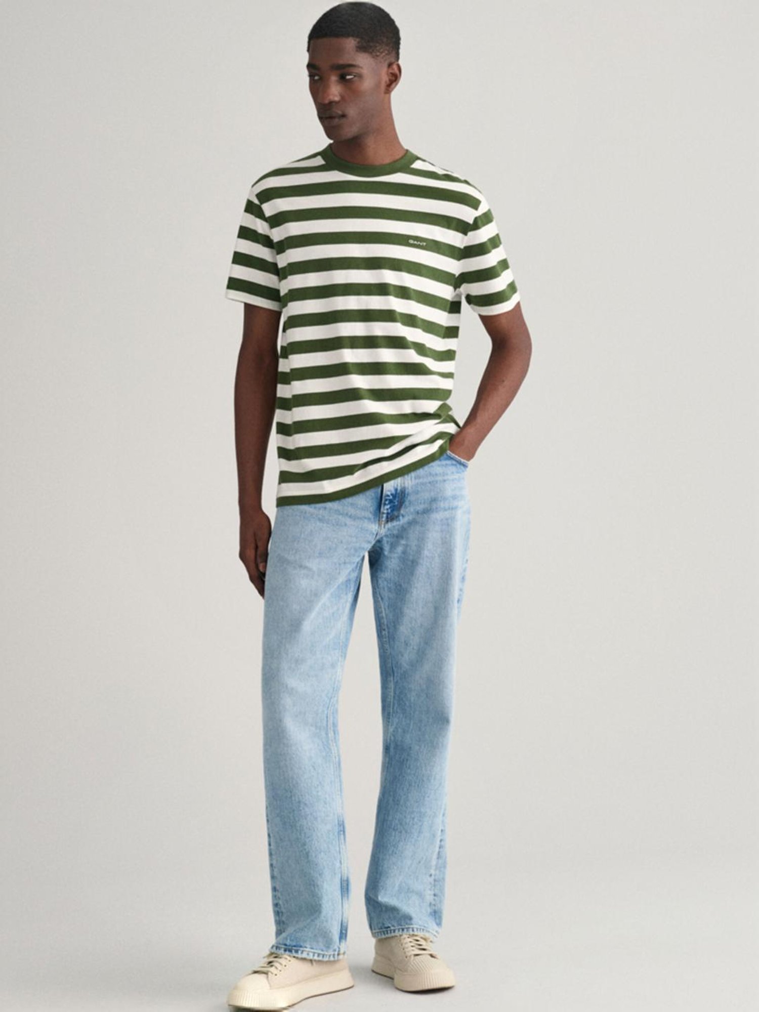 Gant Green Cotton Regular Fit Striped T-Shirt