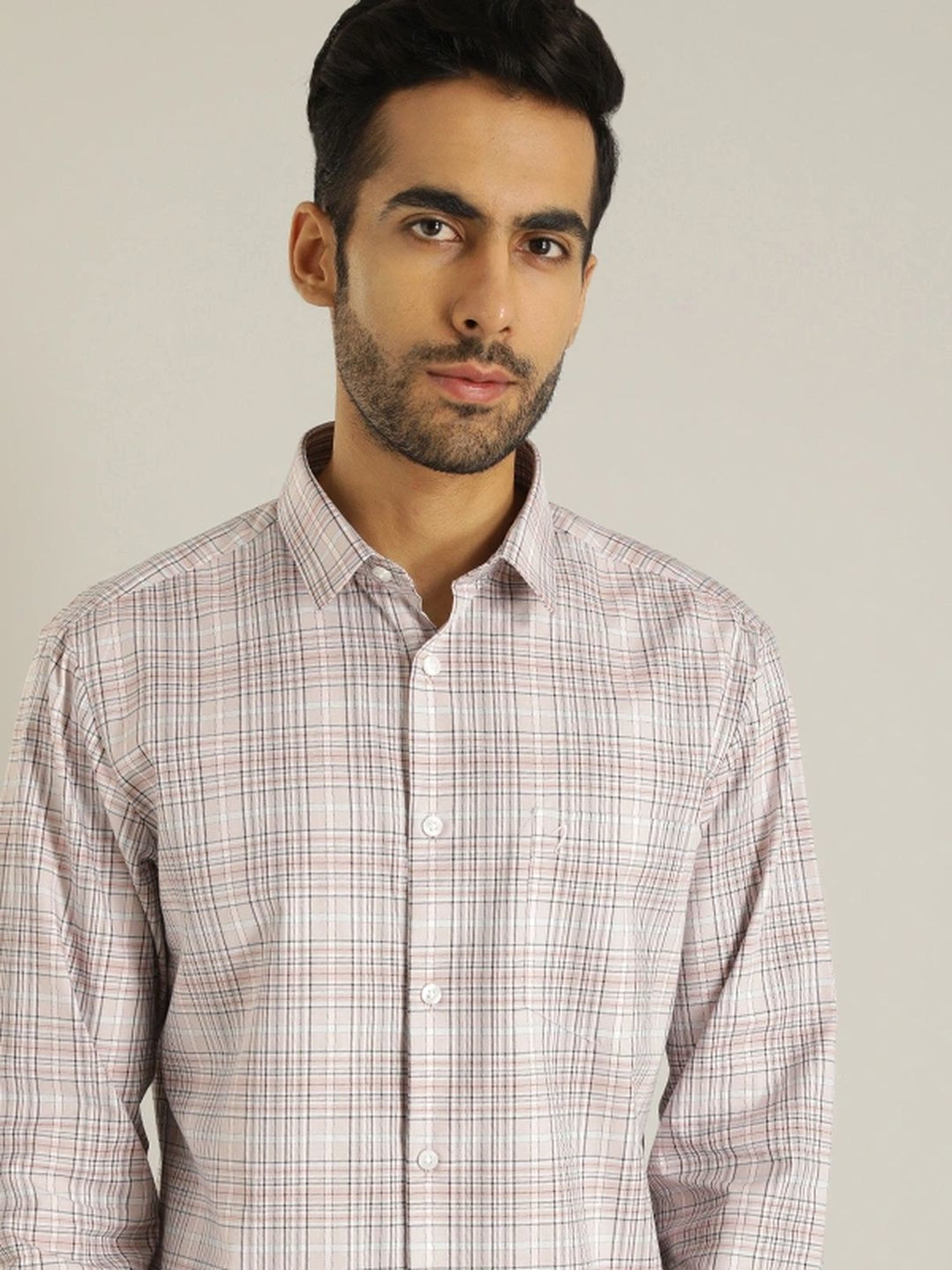 Indian Terrain Pale Pink Slim Fit Checks Shirt