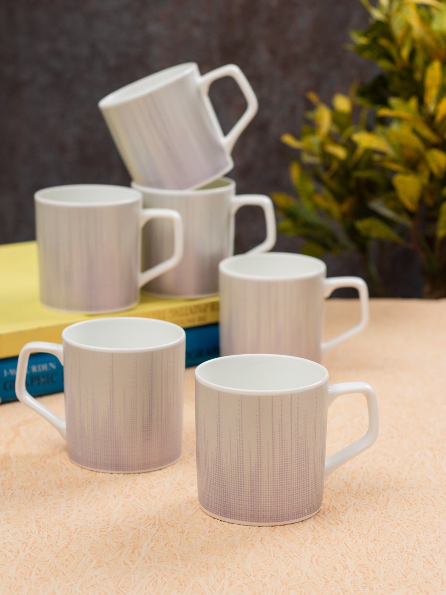 JCPL White & Red Ceramic Cup (0.18 L) - Set of 6