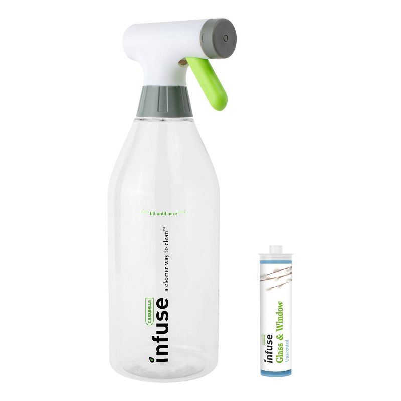 Casabella Infuse Glass Cleaner - 1 Refillable Spray Bottle 1 Cleaning Spray Concentrate - Fragrance Free
