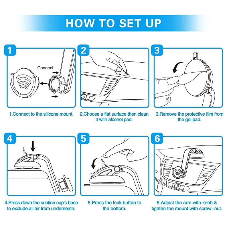 Suction Cup Phone Holder for Socket Users,  Dashboard Car Phone Mount for Collapsible Grip with Adjustable 360&deg;Rotation, Includes 3M Sticky Adhesive Replacement for Expanding Stand - Black