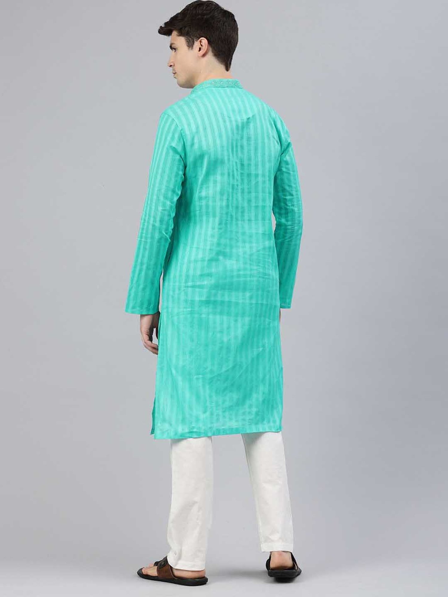 Manthan Mint Green & White Regular Fit Self Design Kurta & Pyjamas Set
