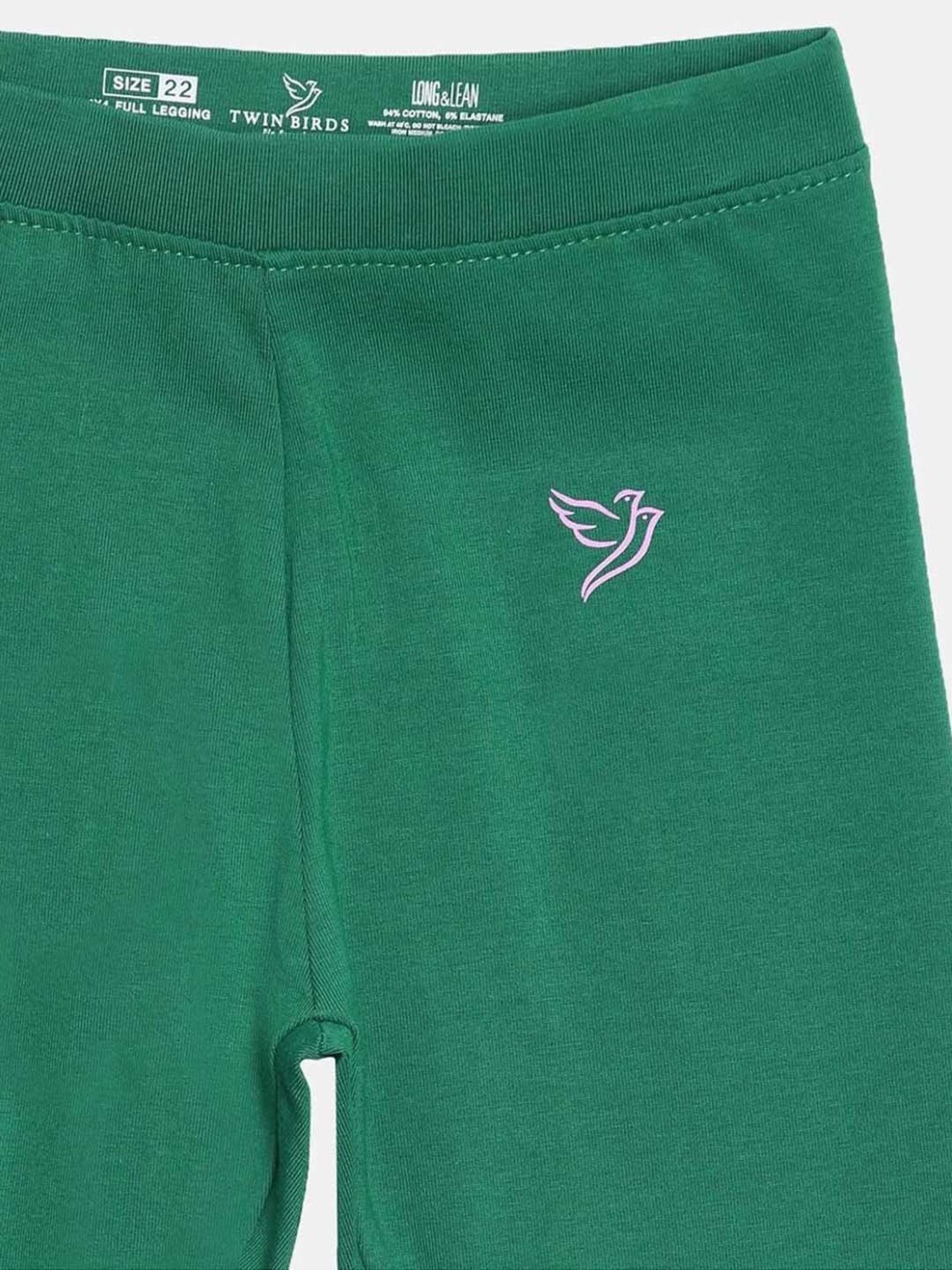 TWIN BIRDS Kids Green & Beige Cotton Regular Fit Leggings (Pack of 2)