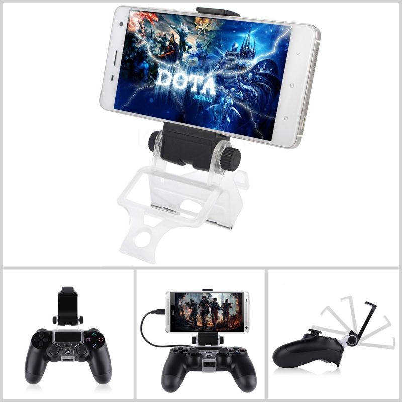 180 Degree Rotation Gaming Mount Stand for Sony Playstation 4/PS4 Slim/PS4 Pro/Android Samsung Galaxy S9 S8 Note 9 8 Moto LG with OTG Cable Fits Max 6 inch PS4 Controller Phone Holder