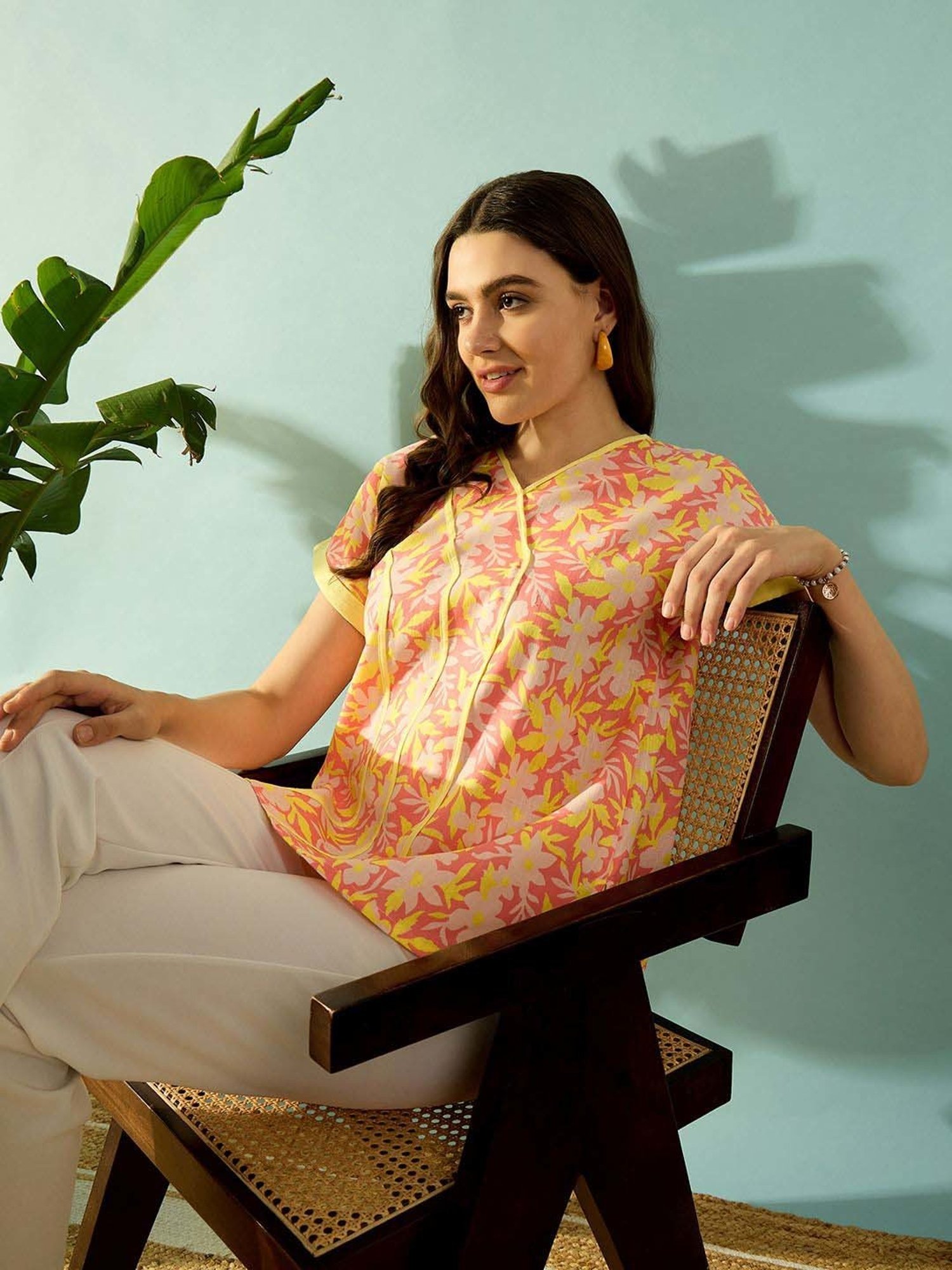 The Kaftan Company Pink Cotton Printed Top