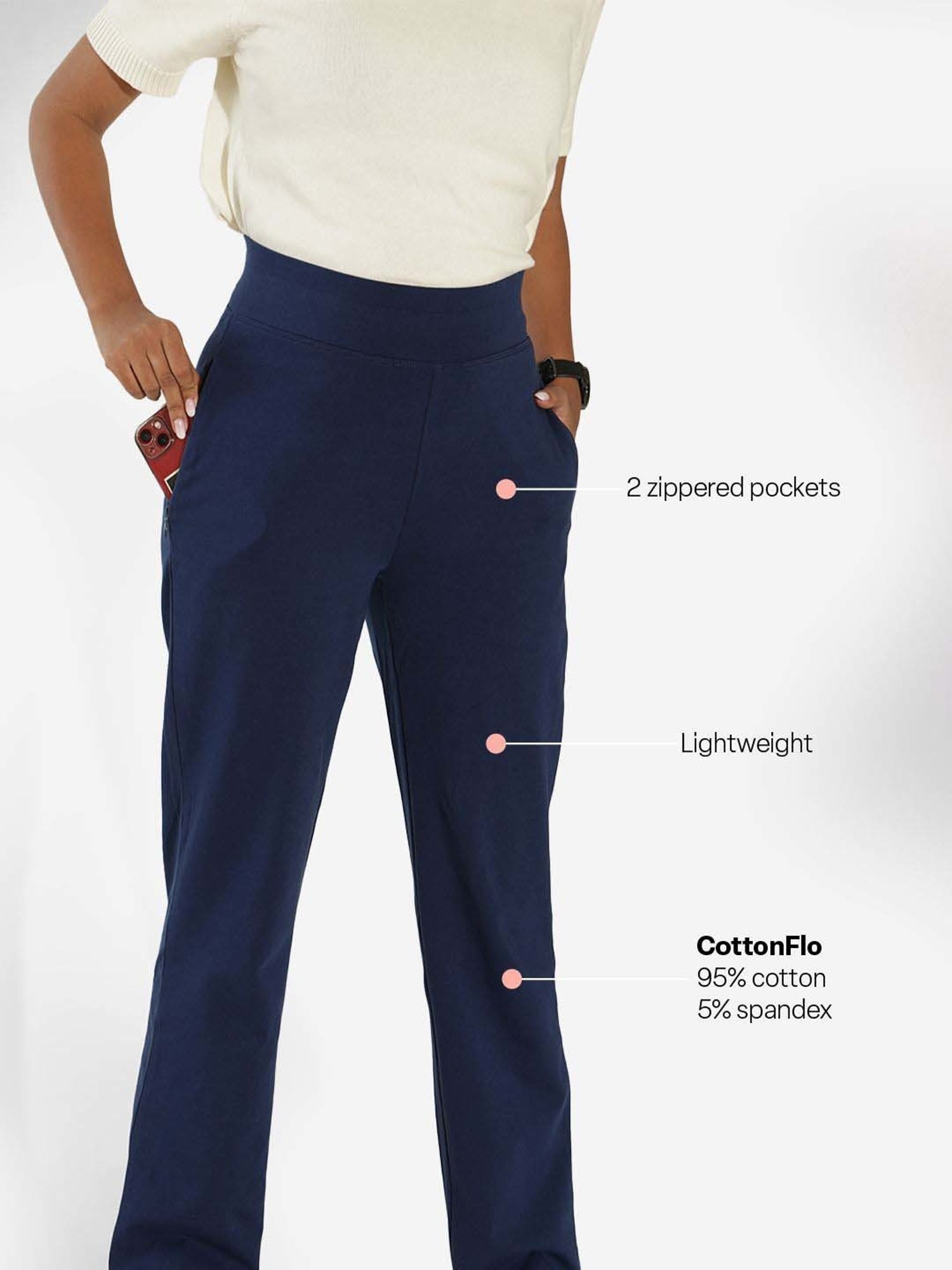 BlissClub Navy Cotton Straight Pants