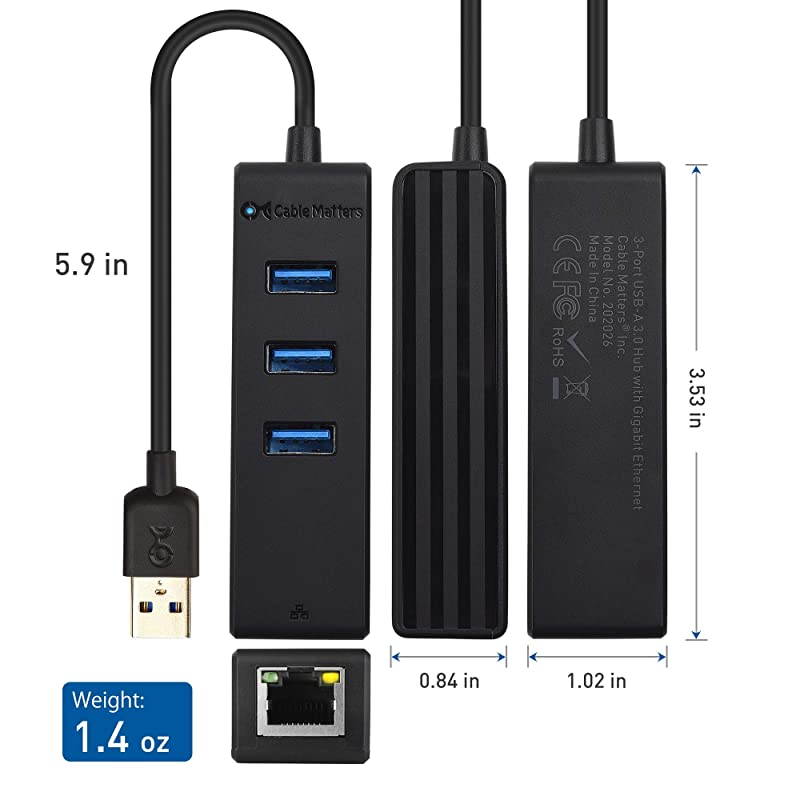3 Port USB 30 Hub with Ethernet USB Hub with Ethernet Gigabit Ethernet USB Hub Supporting 101001000 Mbps Ethernet Network in Black