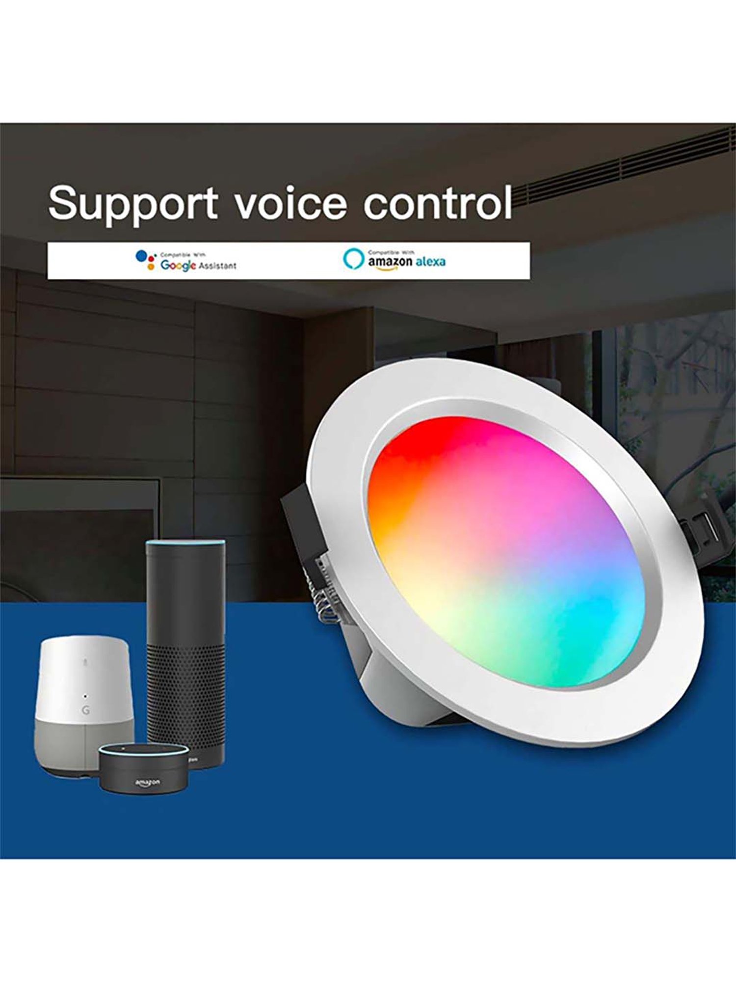 HomeMate 15W Smart Downlight Works with Google Assistant and Alexa (Multicolor)