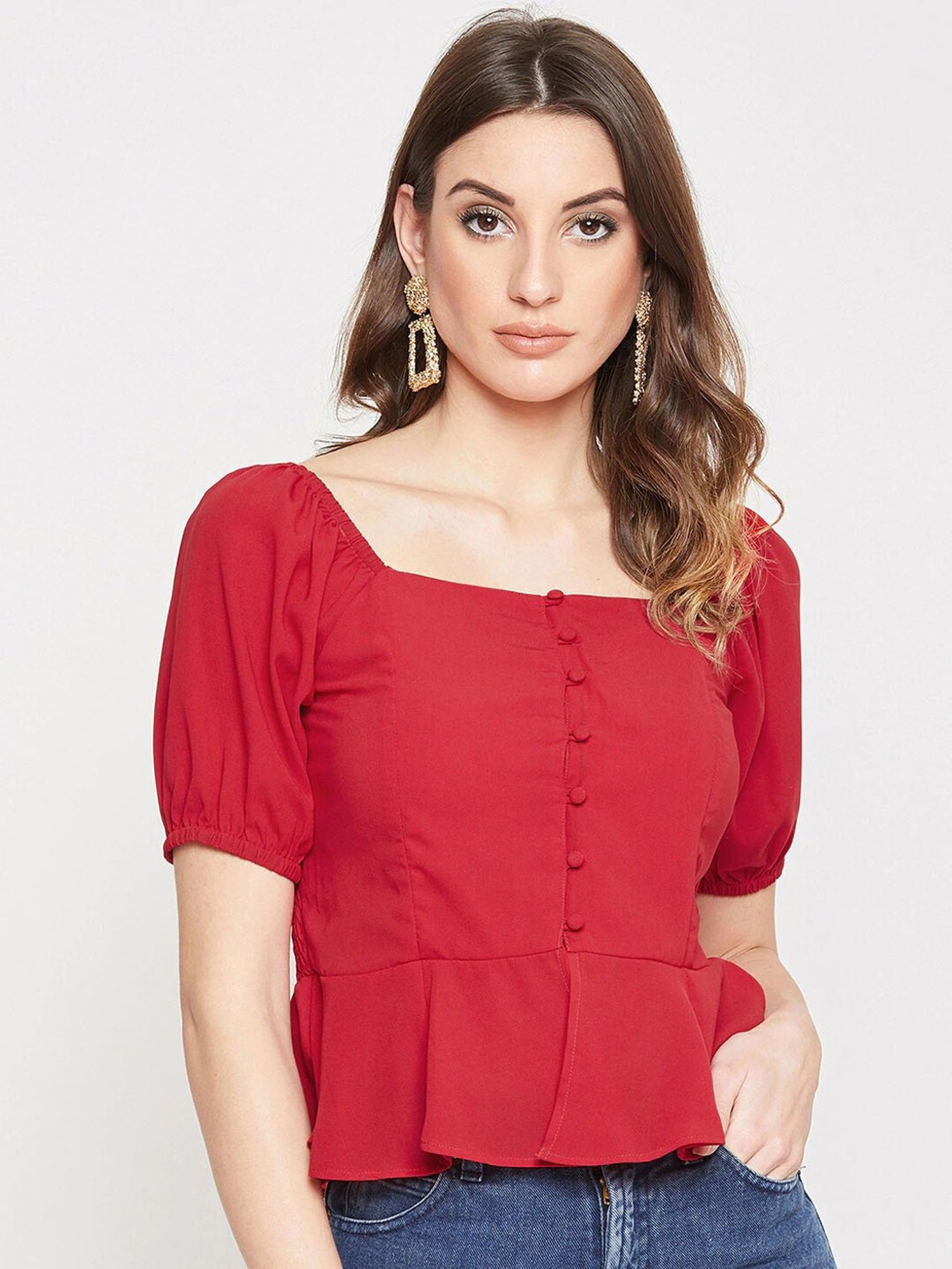 Marie Claire Red Peplum Top