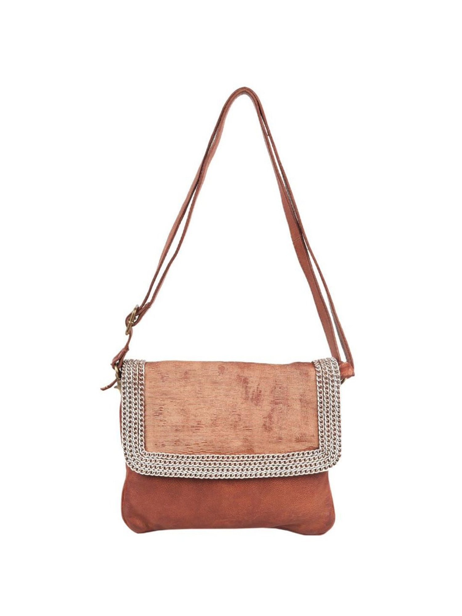 KOMPANERO Helena Tan Leather Textured Sling Handbag