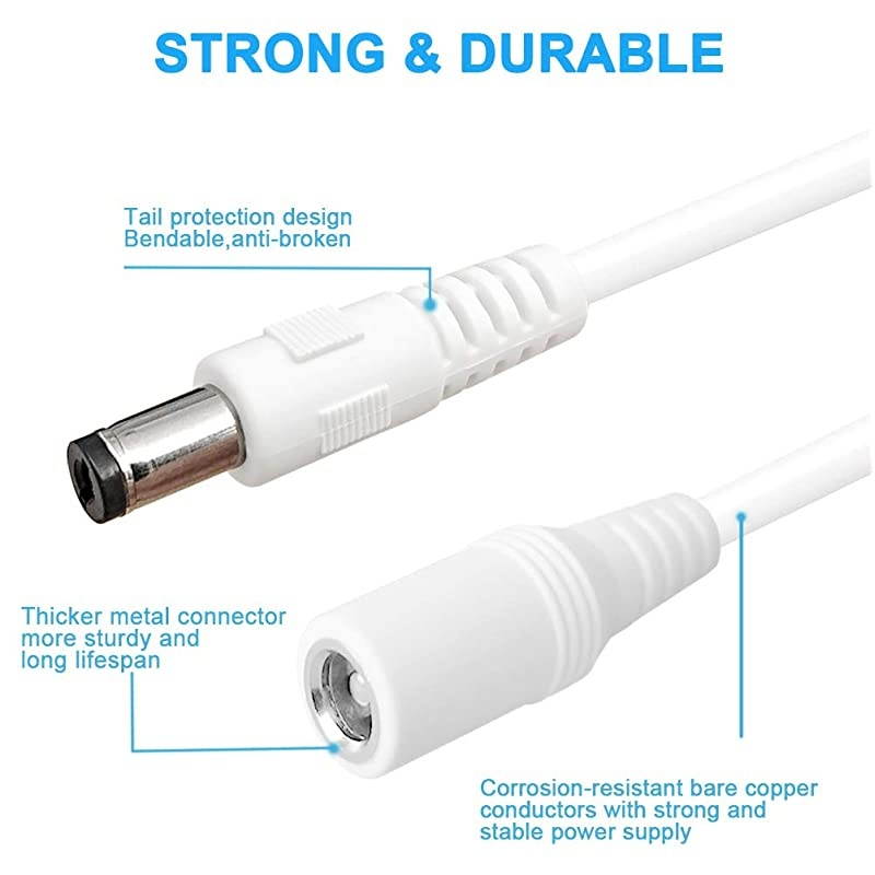 5.5mm x 2.1mm Extension Cord,DC 12v Power Supply Adapter for CCTV Security Camera Surveillance Indoor Wireless IP Camera Dvr Standalone LED Strip,Car,12 Volt Male to Female Plug Cable 10ft