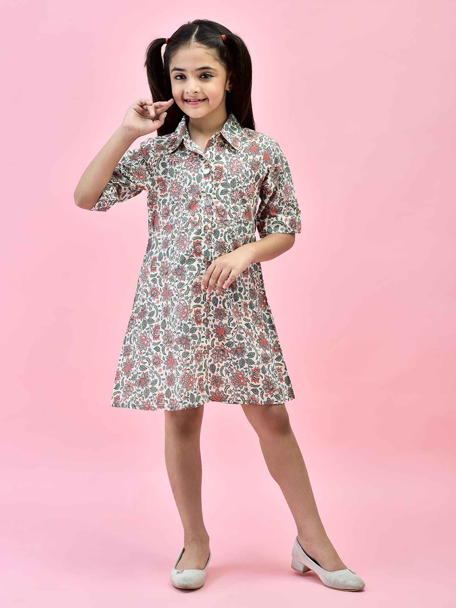 Juniper Girls Multicolor Floral Print Shirt Dress