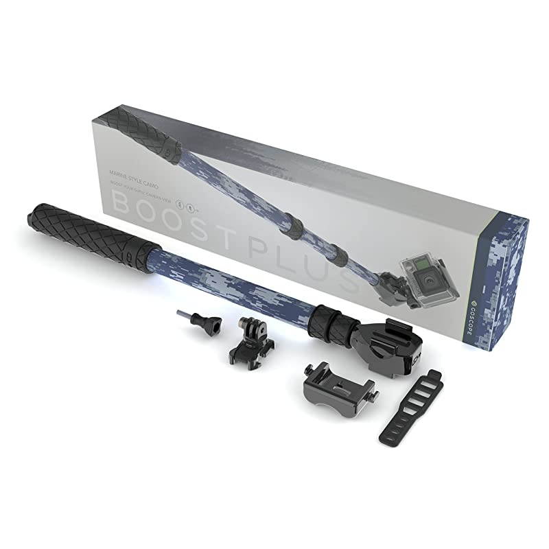 BOOSTplus- Telescoping Extension Pole/Monopod Compatible with HERO9 & DJI OSMO Action: Expands 17.5" Out to 40" (Marine Camo)
