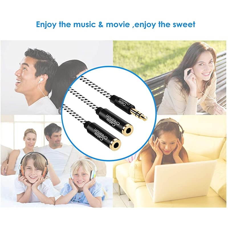 Headphone Splitter  35mm Stereo Audio Y Splitter Cable 35mm Male to 2 Port 35mm Female Compatible with iPhoneiPadiPod Samsung LG Tablets MP3 PlayersampMore 20cmBlack and White