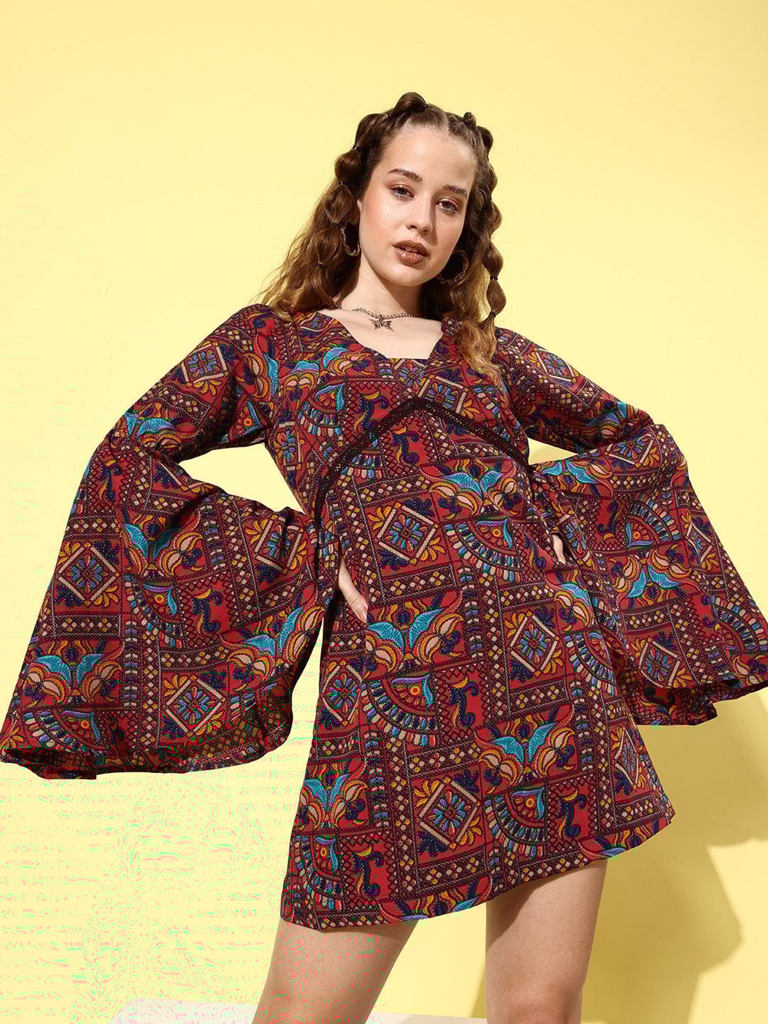 QUIERO Multicolor Printed A Line Dress