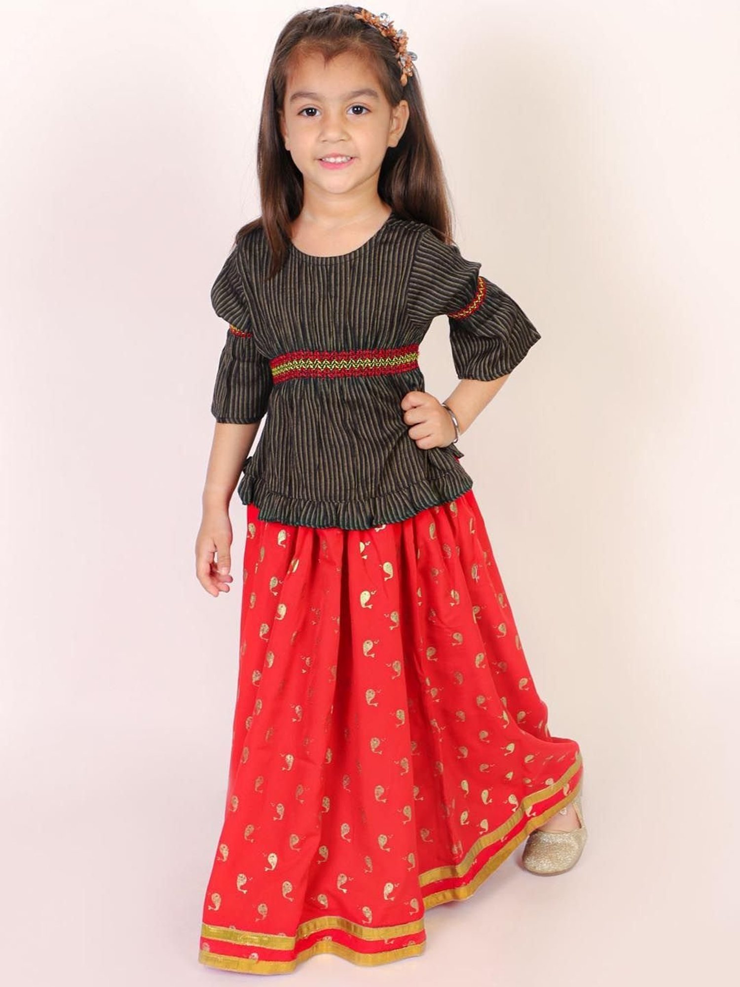 TWISHA Kids Black & Red Striped Top Set