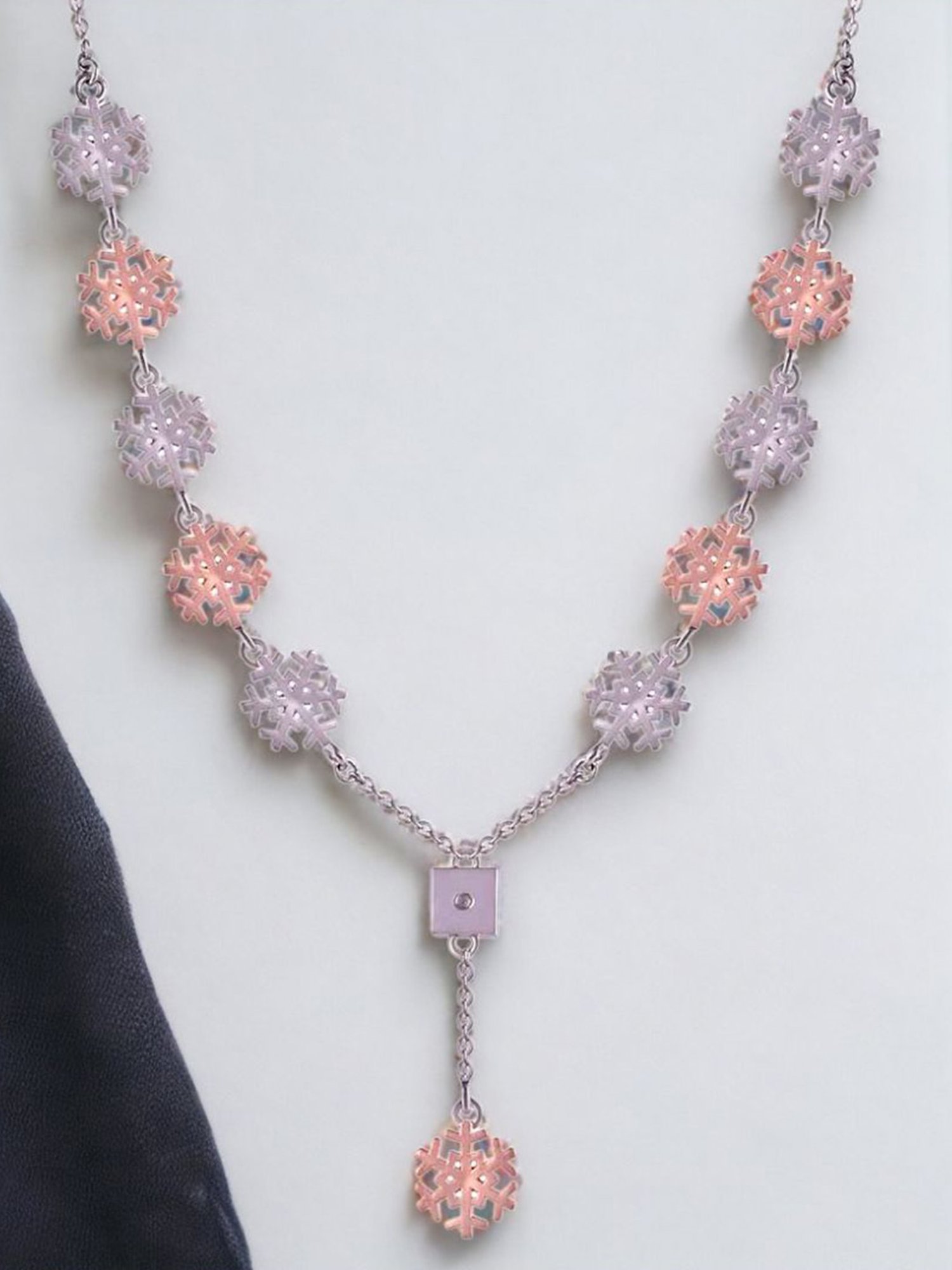 Rihi by P.C. Chandra Jewellers 925 Silver Snow-Flake Necklace with Earring Set for Women & Girls