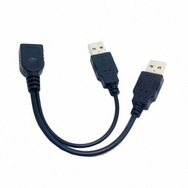 FVH Black USB 2.0 Female A to Dual A Male Extra Power Data Y Extension Cable for 2.5" Mobile Hard Disk U2-231-BK