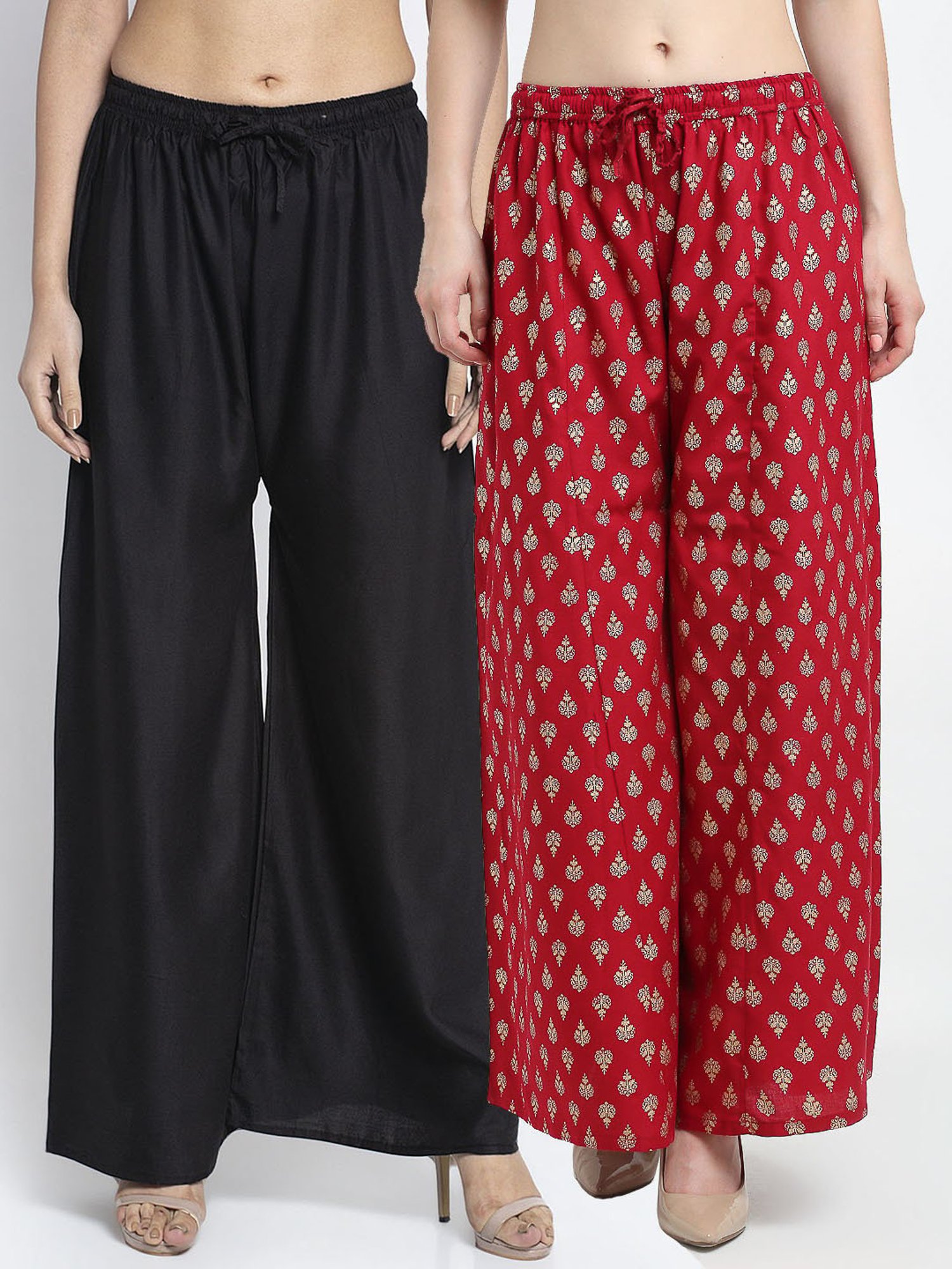 Gracit Black & Maroon Palazzos - Pack Of 2