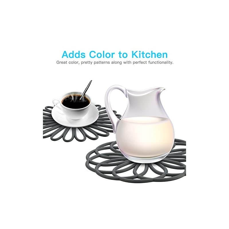 Silicone Trivet Mat,  Set of 3 Multi-Use Intricately Carved Hot Pot Trivets for Hot Dishes, Kitchen Mats, Table Mats, Insulated Flexible Non-Slip & Heat Resistant Hod Pads and Coasters (Blue)