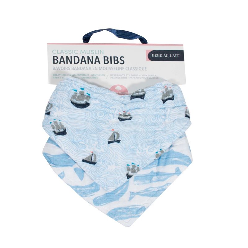 Bebe au Lait Muslin Bandana Bibs Seas/Moby - Blue 2pk