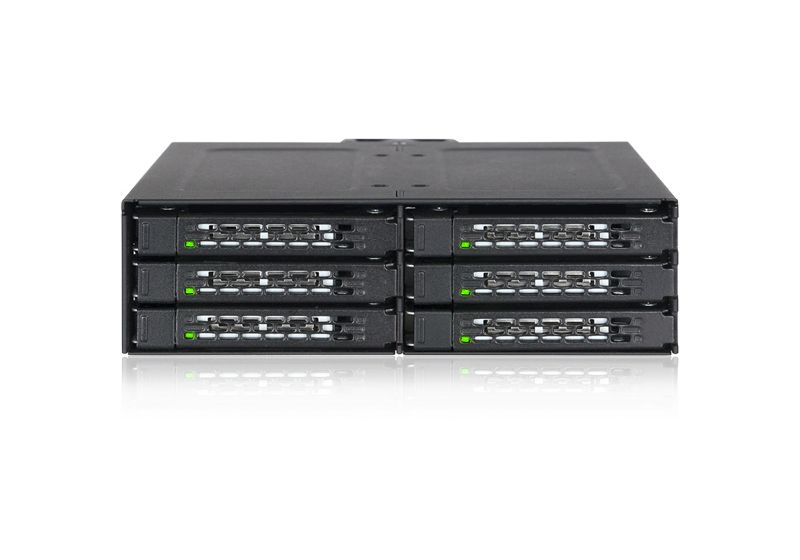 Icy Dock ToughArmor MB608SP-B Drive Enclosure for 5.25" 6Gb/s SAS, Serial ATA/600 - Serial ATA/600 Host Interface Internal - Black - 6 x HDD Supported