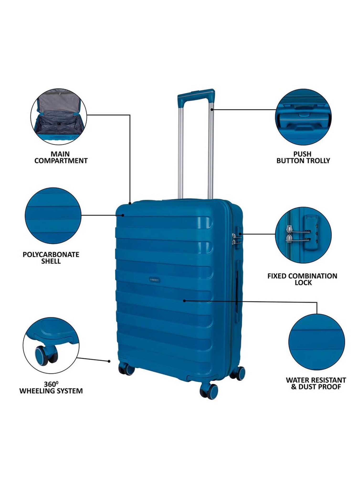 Priority Teal Blue 4 Wheels Large Hard Cabin Trolley Bag 50.8 cm
