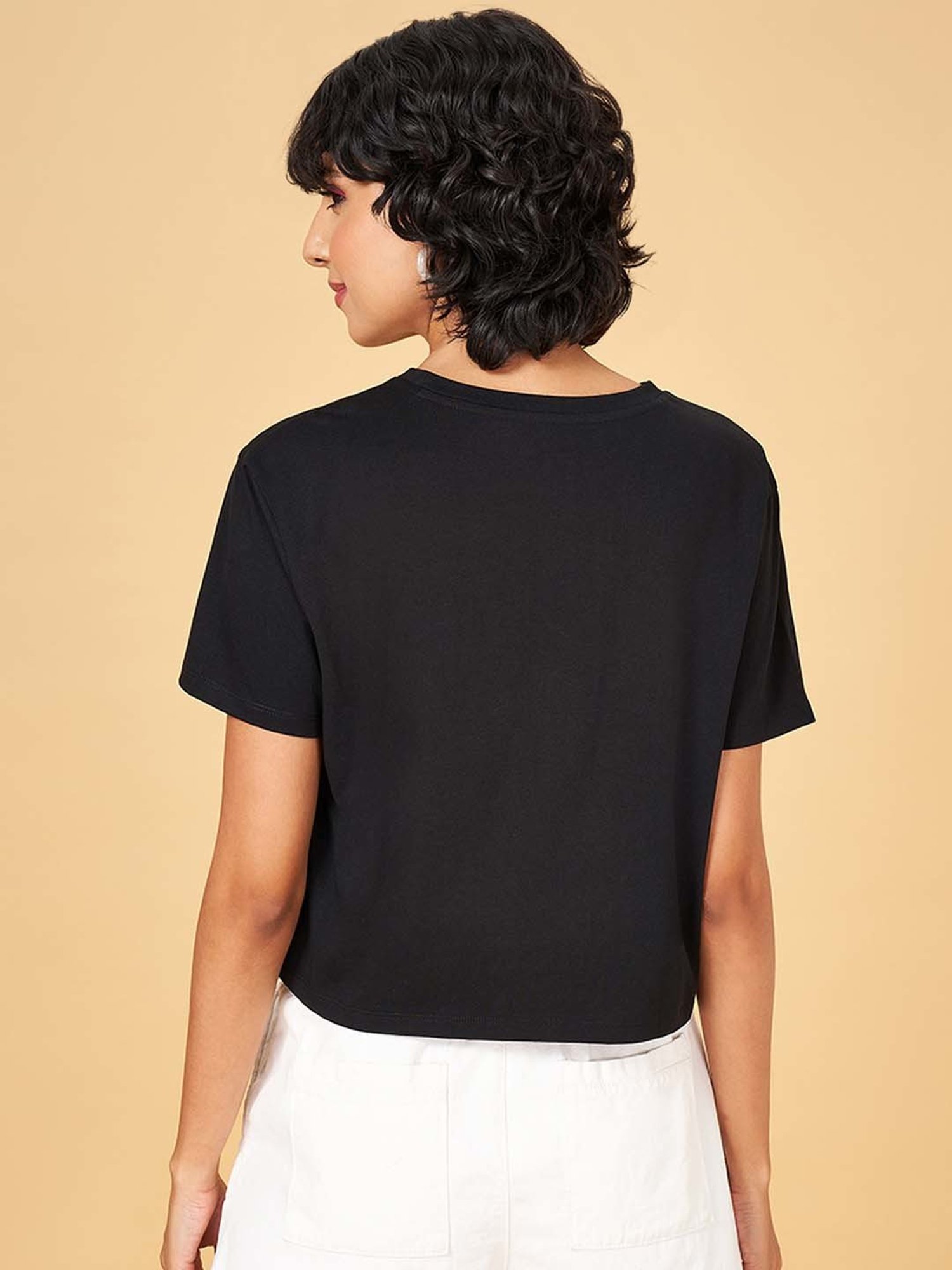 People by Pantaloons Black Cotton Printed T-Shirt