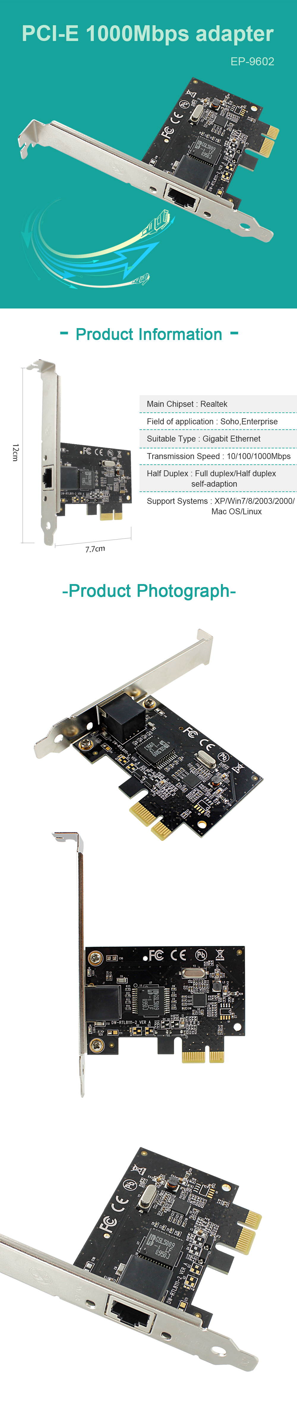 Gigabit Ethernet PCI-Express Network Card 10/100/1000Mbps PCI-E Network Adapter RJ45 LAN Adapter Controller Converter RTL8111