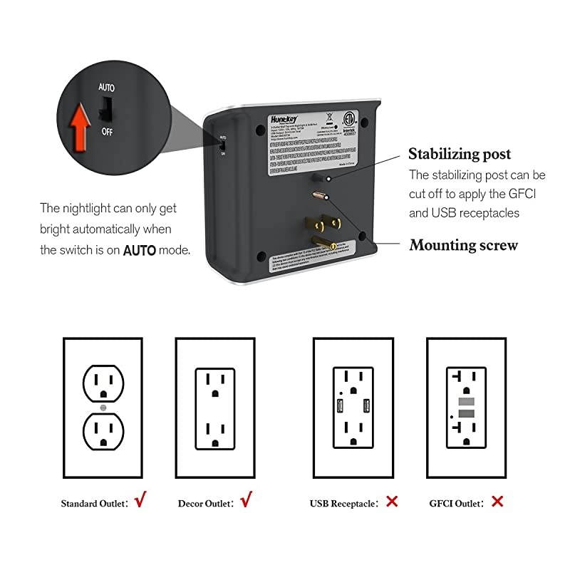 Wall Outlet Extender, 3 Outlets Expander, 3 USB Charging Ports , Auto Sensor LED Nightlight (SMD30734)