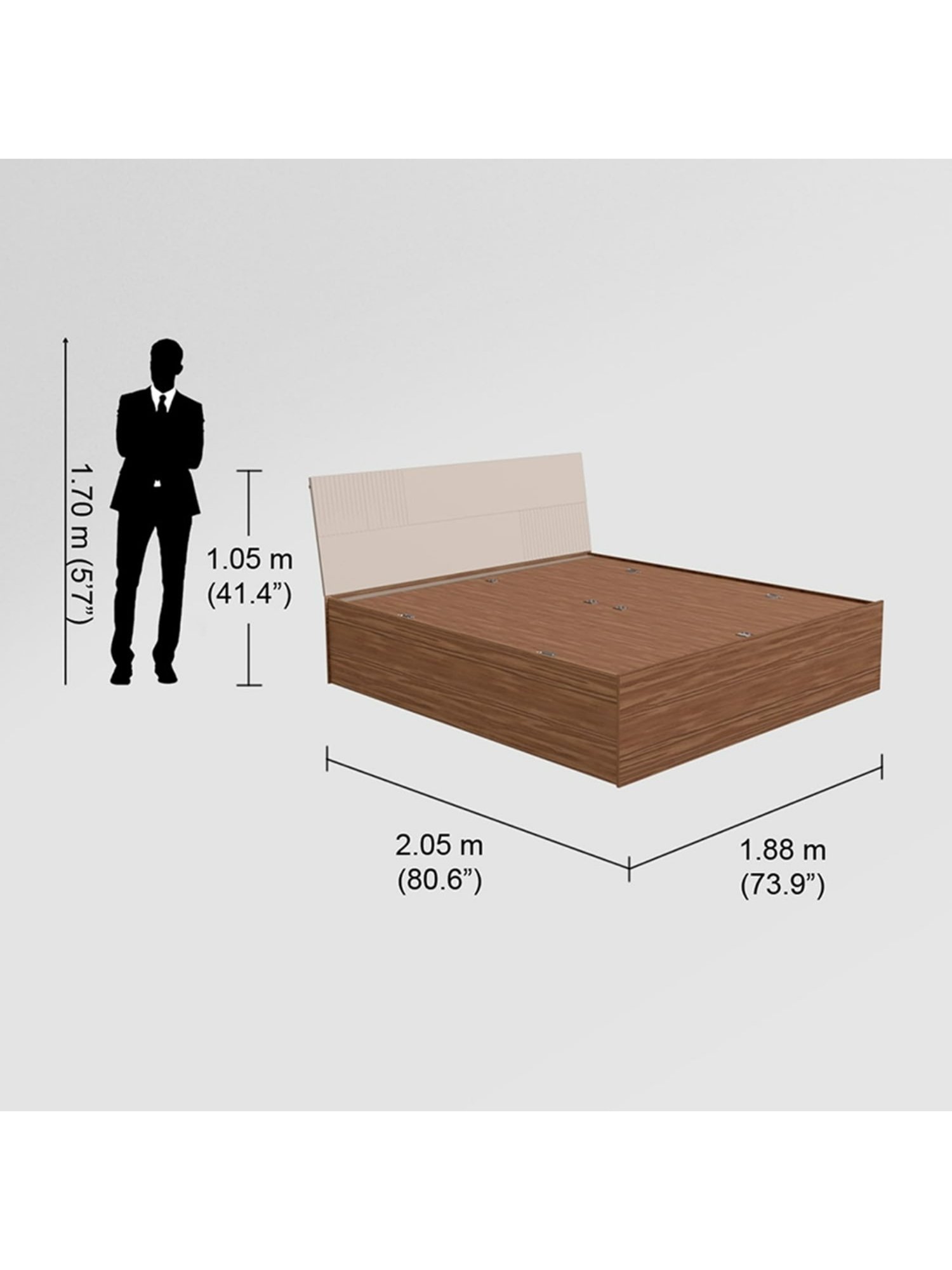 Godrej Interio Flutes Wee Cream & Brown Engineered Wood King Size Bed with Box Storage