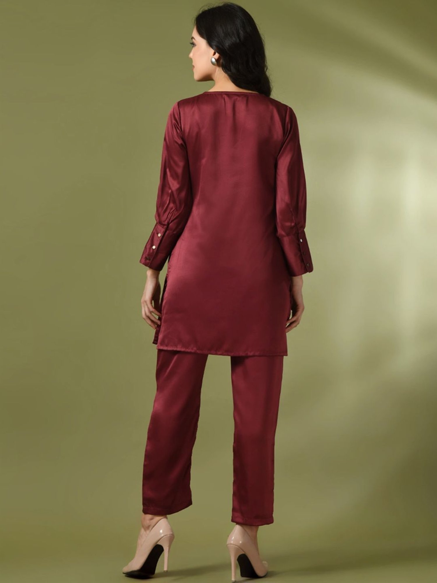 Myshka Maroon Regular Fit Tunic Pant Set