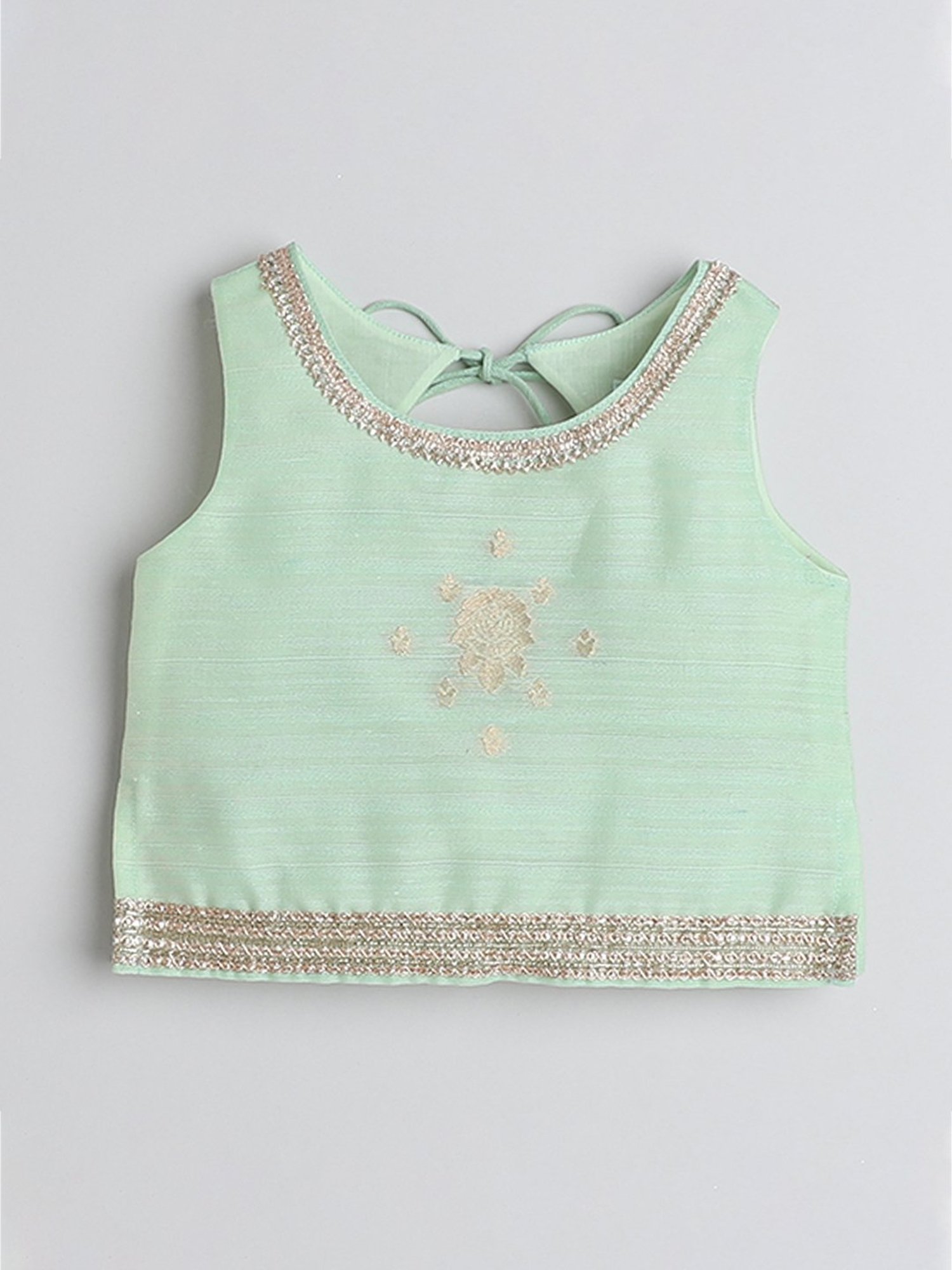 Many Frocks Kids Green Embroidered Ghagra, Choli with Dupatta