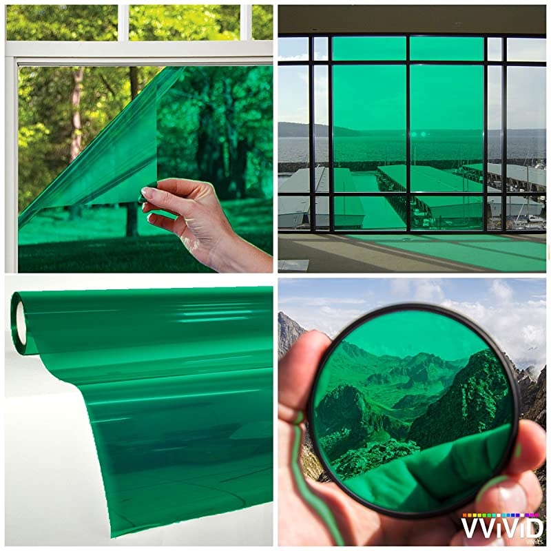 Transparent Colorful Vinyl Window Tinting Sheets 5ft x 5ft Green