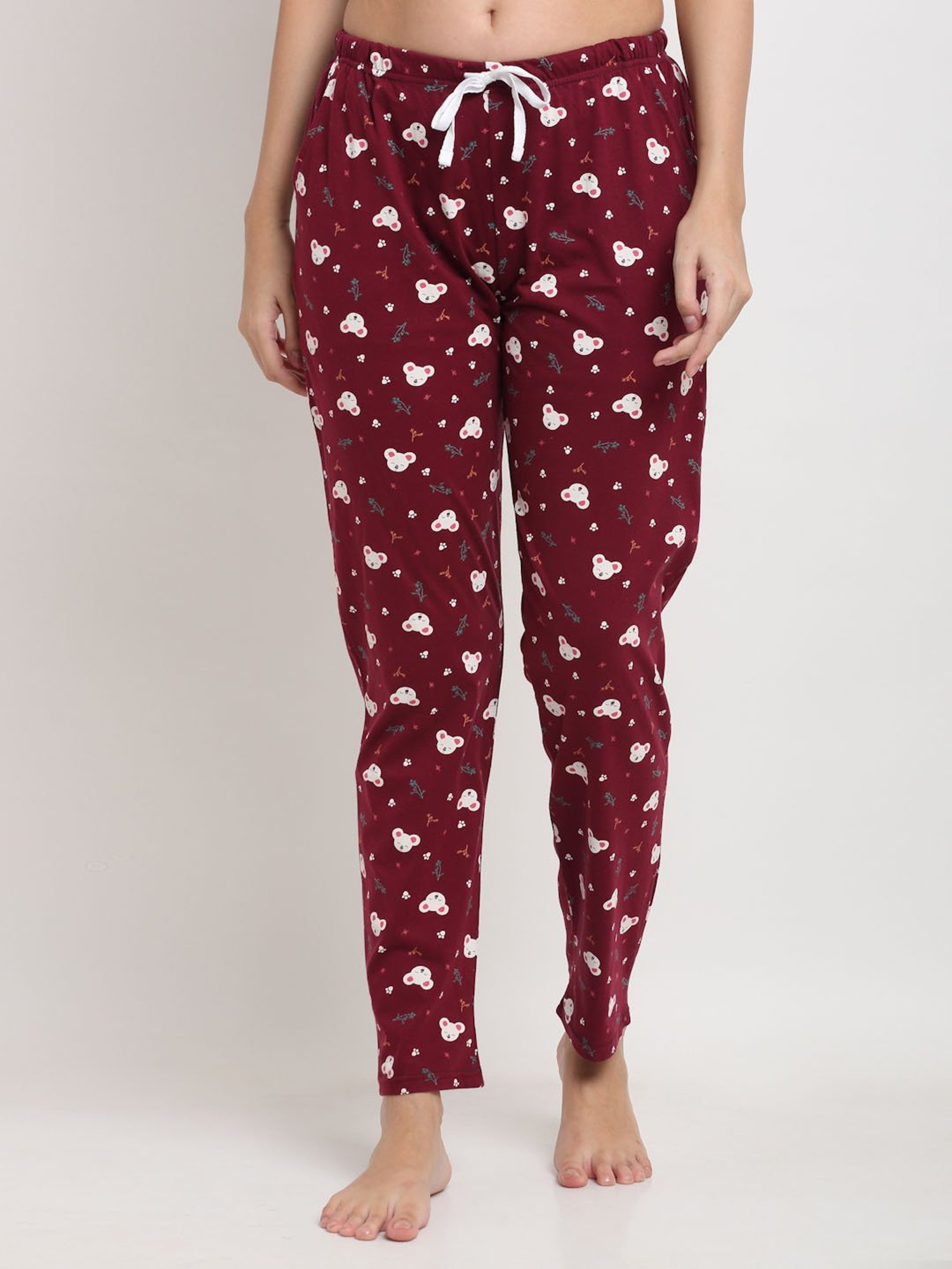 Kanvin Maroon Printed Pyjamas