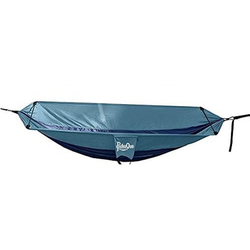 PahaQue Single Camping Hammock with Ergonomic Spreader Bar, Straps and Carry Bag Included, Navy Light Blue