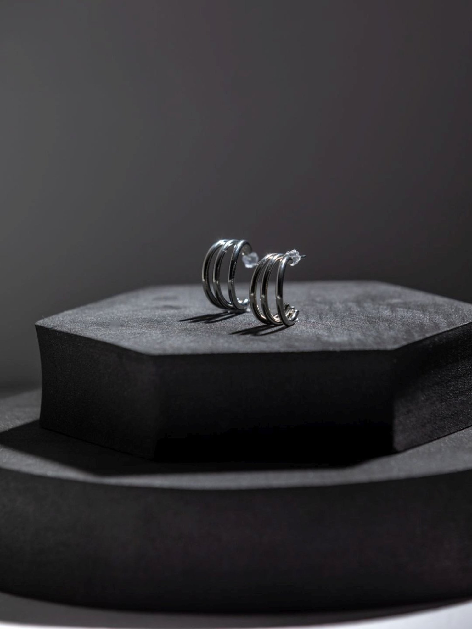 Priyaasi Solid Triple Striped Silver Hoop Earrings