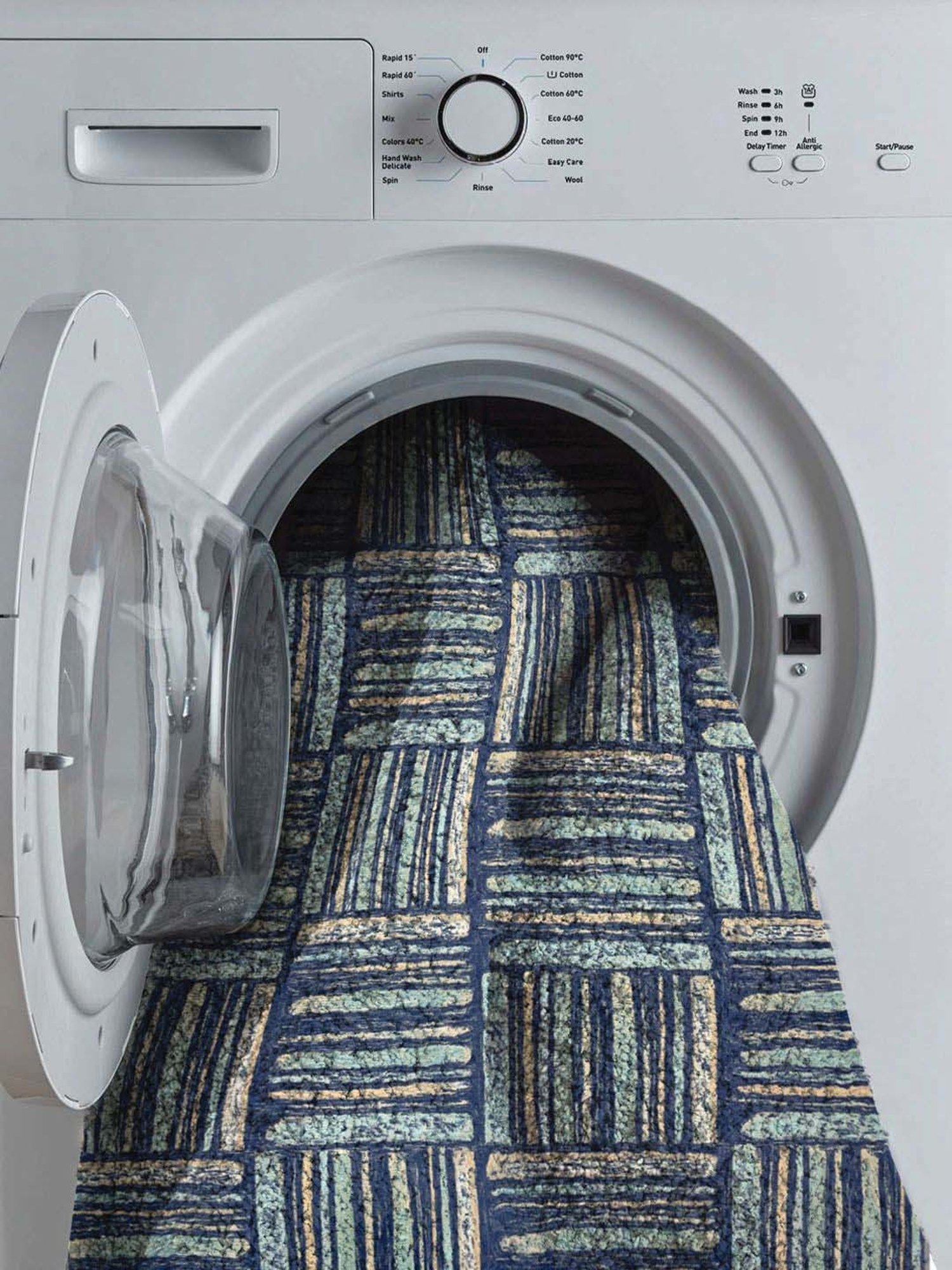 Welspun Blissful Blue Polyester 400 GSM Anti Skid Carpet