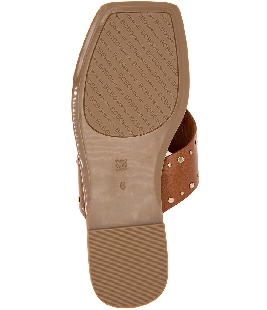 BCBGeneration Ixina Leather Studded Square Toe Thong Sandals